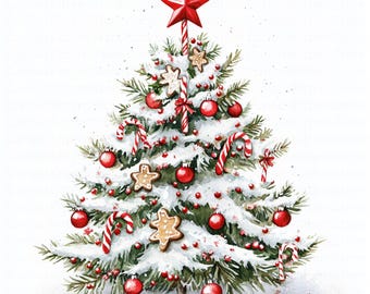 Watercolor candy christmas tree clipart 5 jpg digital download festive sweet tree illustration winter decor printable holiday candy graphic