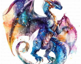 Celestial dragon clipart nursery art prints 5 jpgs digital download fantasy creature illustration printable kids decor magical dragon design