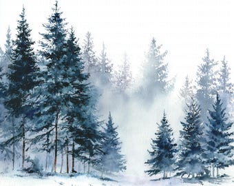 Winter forest clipart snowy scene jpg art print digital download 5000x5000 px 300 dpi woodland illustration printable christmas decor design