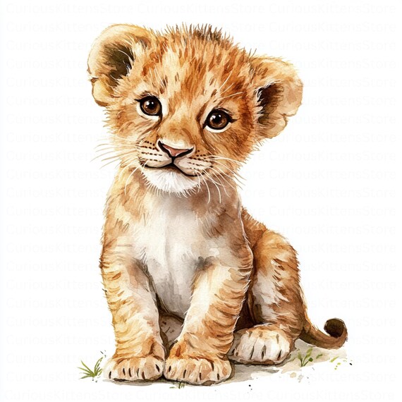 ライオンの赤ちゃんの水彩クリップアート、サファリ動物のイラスト
