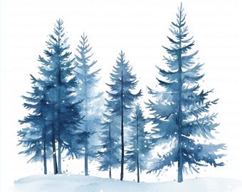 Winter forest clipart set snowy scene jpg images digital downloads 5000x5000 px 300 dpi woodland illustrations christmas decor nature design