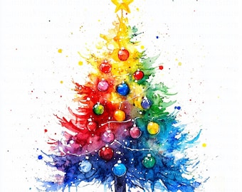 Watercolor christmas tree clipart abstract holiday art digital download modern festive illustration winter printable decor minimalist design