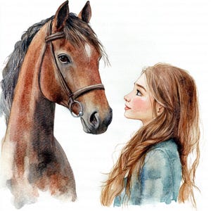 Watercolor Girl & Horse Clipart | 5 High Quality JPGs | Instant Digital Download | Paper Craft | Clip Art | Card Making, Cute Animal Clipart