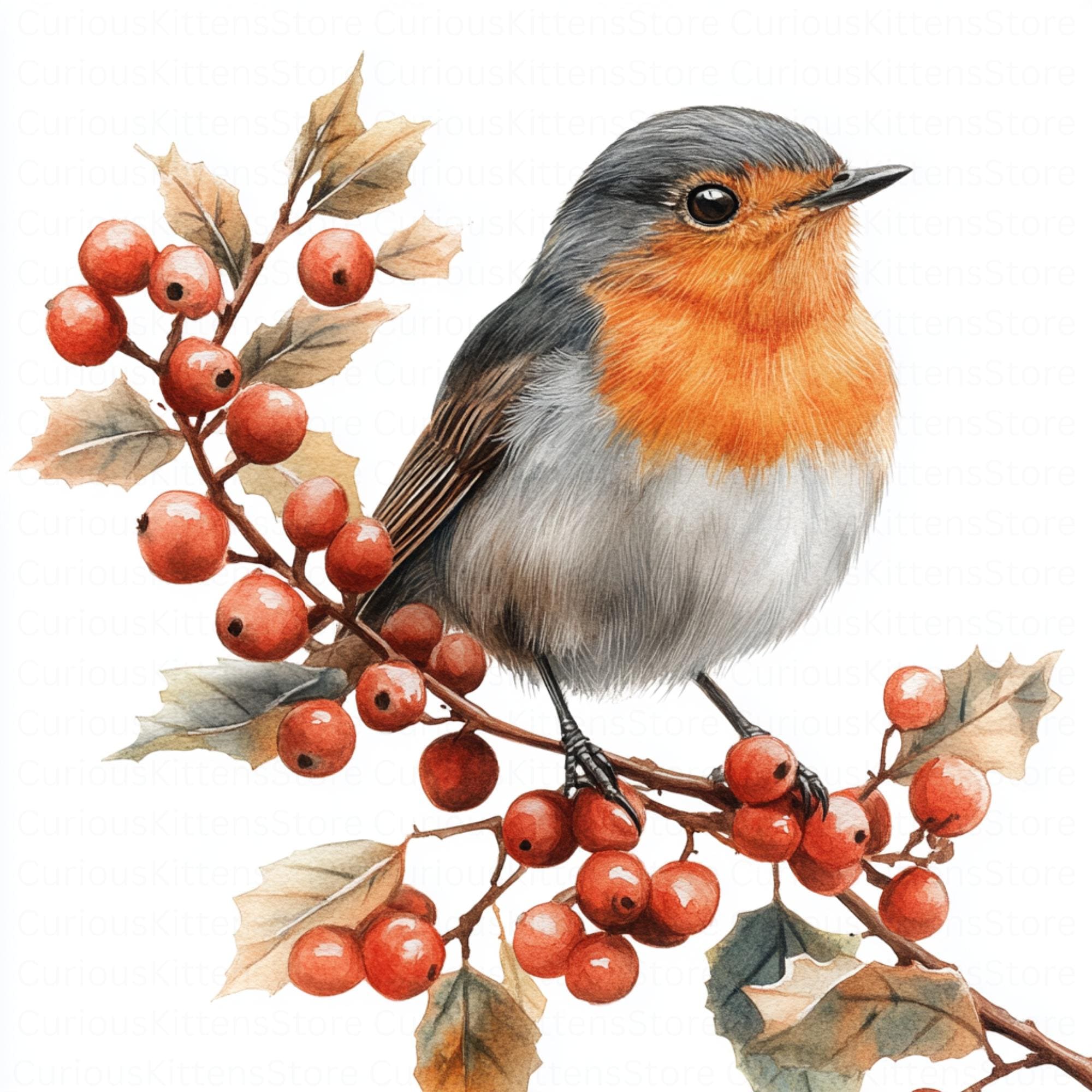 Christmas Robin Clipart Festive Winter Bird Jpg Digital Download ...