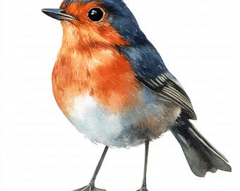 水彩画のコマドリのクリップアート、春の鳥のイラスト、デジタルダウンロード、自然、鳥のアートワーク、印刷可能、庭の装飾、花柄、春のグラフィックデザイン