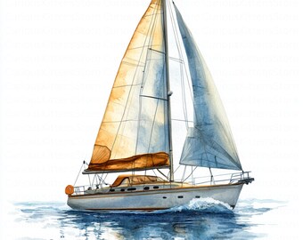 Watercolor sailboat clipart nautical jpg art digital download coastal illustration ocean printable beach decor marine graphic design