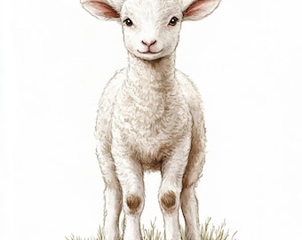 Watercolor lamb clipart baby animal jpgs digital download cute farm animal illustration nursery printable soft pastel decor kids room design