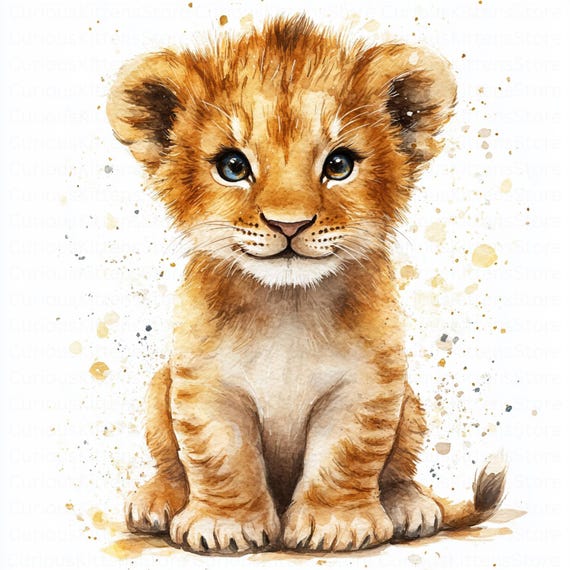鉛筆画　ライオン　赤ちゃん かわいいライオンの赤ちゃんのクリップアート、サファリ動物のイラスト