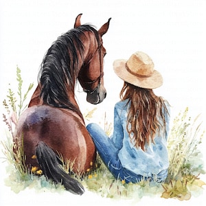 Girl & Horse Clipart | 5 High Quality JPGs | Digital Download | Scrapbooking | Paper Craft | Card Making | Cute Animal Clipart | Nursery Art