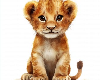 Cute lion cub clipart safari animal illustration digital download baby jungle animal printable nursery decor kid room graphic design cartoon