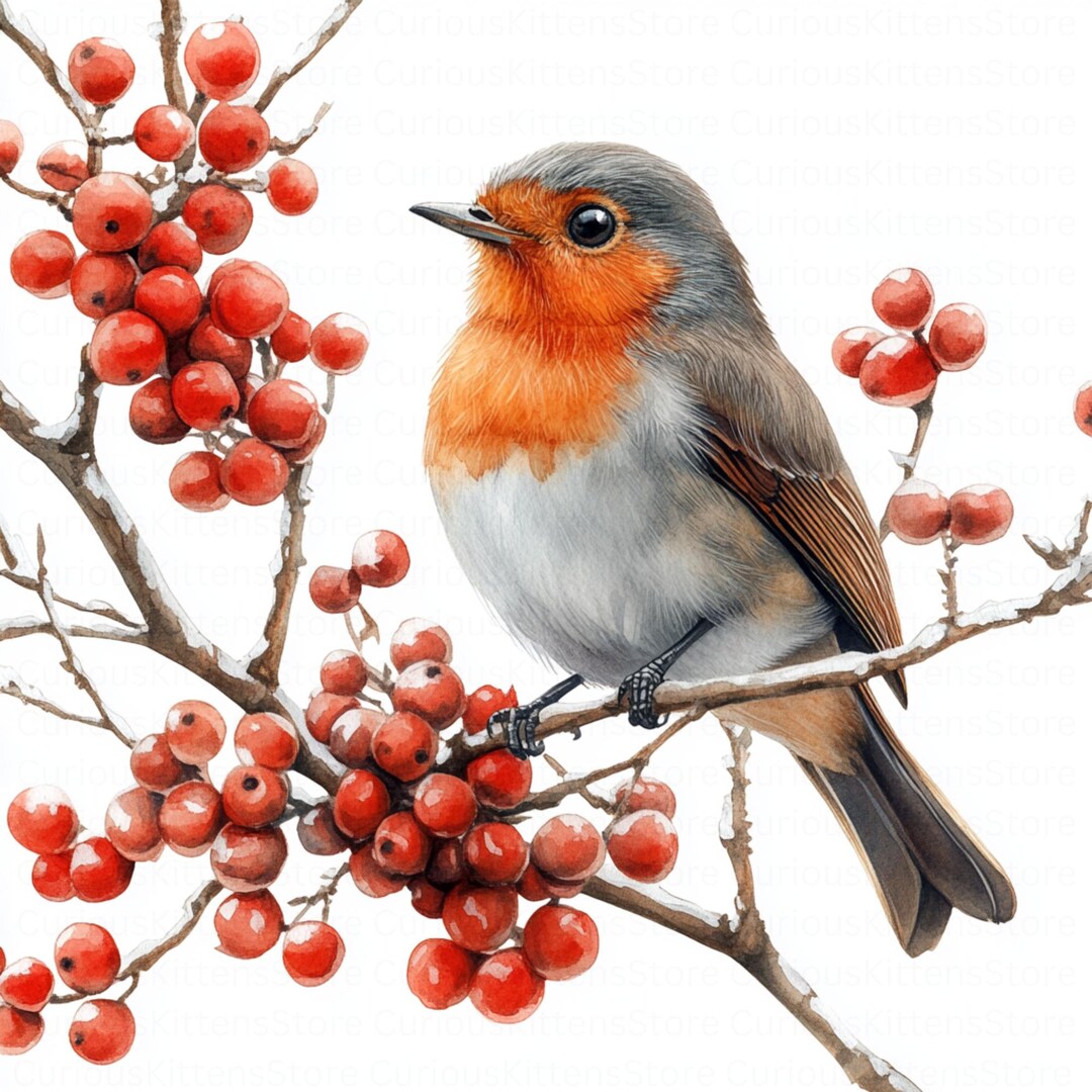 Christmas Robin Clipart Festive Winter Bird Jpg Digital Download ...