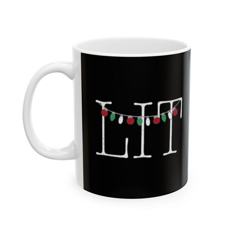 Christmas Lights Lit Funny Festive Black 11oz Coffee Tea Hot Chocolate