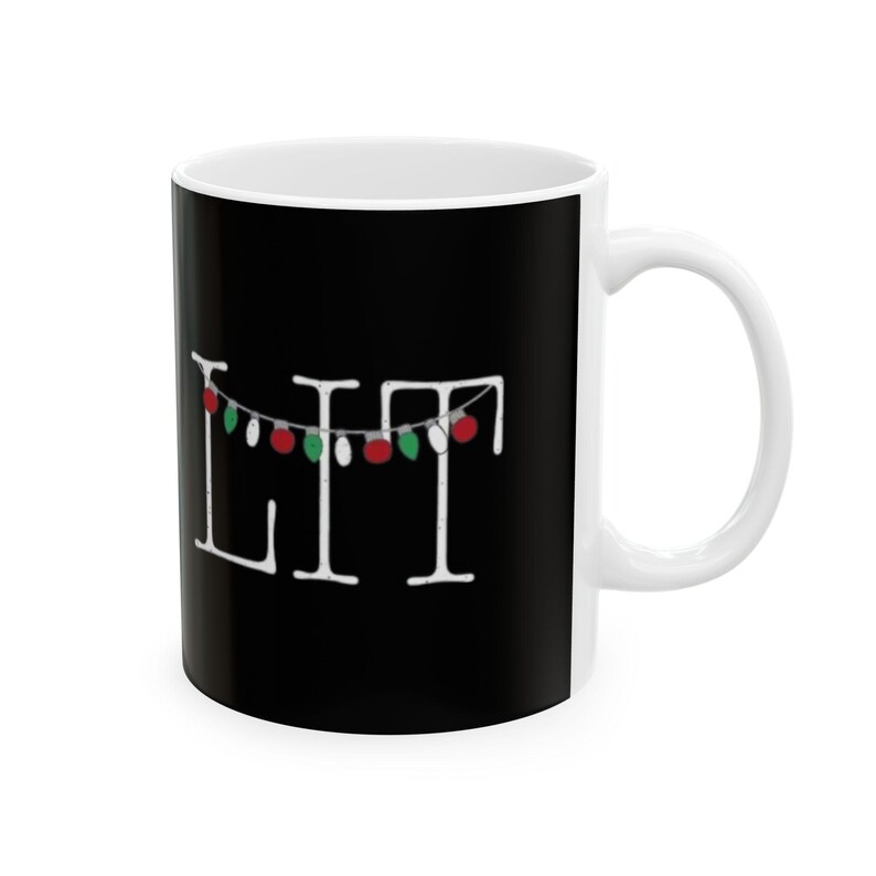 Christmas Lights Lit Funny Festive Black 11oz Coffee Tea Hot Chocolate