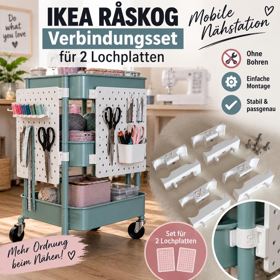 IKEA RÅSKOG Connector Set for 2 Pegboards | Mobile Sewing Station