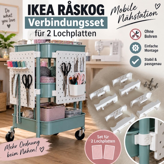IKEA RÅSKOG Connector Set for 2 Pegboards | Mobile Sewing Station