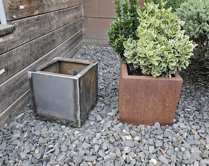 Featured listing image: Planter, vase, Corten steel (rusts once), steel, waterproof, inside, outside, flowers, flower pot, decoration, decoration, decorative item, pot,