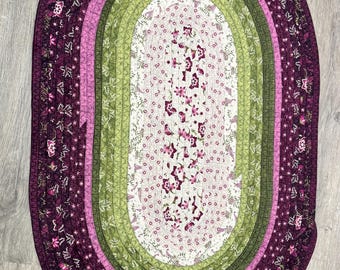 Handmade Floral Cotton Oval Rug, Raspberry Olive Cream (42"x28")