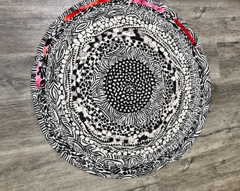 Kaffe Fassett Cotton Round Rug (31”): Black White Geometric Floral Design
