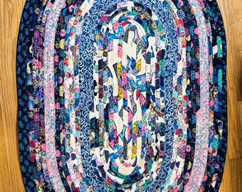Oriental-Inspired Cotton Oval Rug: Jewel Tones  Augmented by Soft Blues and Pinks (43"x28")