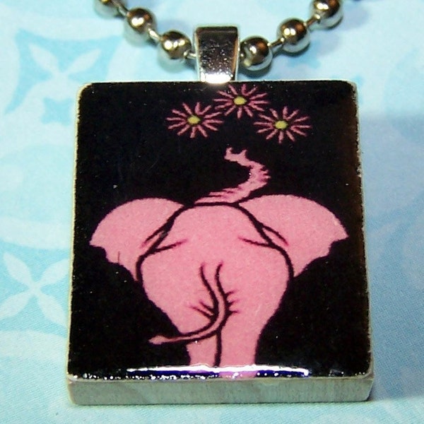 PINK ELEPHANT AND FLOWERS Scrabble Tile Pendant - - - BUY 2, GET 1 FREE - - - TheCharmedOne