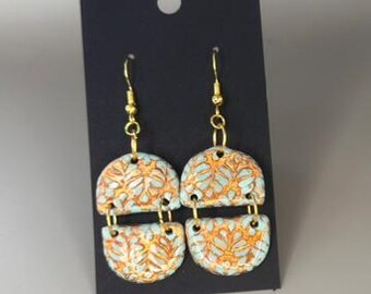 Green and copper dangle earrings