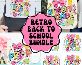 Retro Back to School Png Bundle, First Day Of School Png, Retro Kindergarten Png, First Second Grade Design, Teacher PNG, Sublimation Design