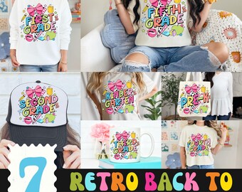 Retro Back to School Png Bundle, First Day Of School Png, Retro Kindergarten Png, First Second Grade Design, Teacher PNG, Sublimation Design