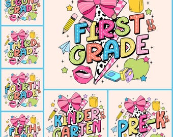 Retro Back to School Png Bundle, First Day Of School Png, Retro Kindergarten Png, First Second Grade Design, Teacher PNG, Sublimation Design