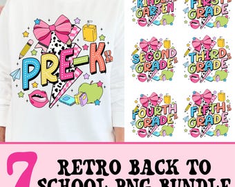 Retro Back to School Png Bundle, First Day Of School Png, Retro Kindergarten Png, First Second Grade Design, Teacher PNG, Sublimation Design