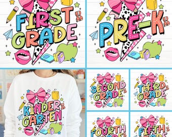 Retro Back to School Png Bundle, First Day Of School Png, Retro Kindergarten Png, First Second Grade Design, Teacher PNG, Sublimation Design