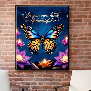 Sei schön - Bunte Schmetterlinge und Lotus Blumen am Sternenhimmel Clipart Design zum sofortigen Download