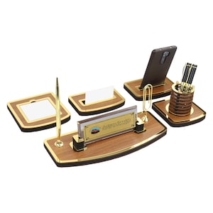 Personalisiertes Luxus Schreibtisch-Namensschild-Set | Schreibtisch Namensschild aus Holz mit Stift und Stifthalter, Benutzerdefinierte Schreibtisch Namensschild, Büroschild, Schreibtischschild