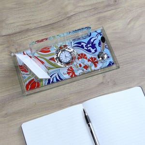 Plaque nominative de bureau personnalisée | Plaque signalétique de bureau en verre avec horloge, stylo et porte-cartes, plaque signalétique de bureau personnalisée, enseigne de bureau