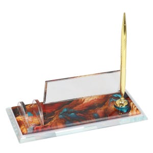Plaque nominative de bureau personnalisée | Plaque signalétique de bureau en verre avec stylo signature et porte-cartes, plaque signalétique de bureau personnalisée, enseigne de bureau