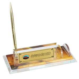 Placa de escritorio personalizada / Placa de escritorio de vidrio con reloj, bolígrafo y tarjetero, placa de escritorio personalizada, letrero de escritorio