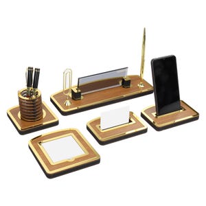 Personalisiertes Luxus Schreibtisch-Namensschild-Set | Schreibtisch Namensschild aus Holz mit Stift und Stifthalter, Benutzerdefinierte Schreibtisch Namensschild, Büroschild, Schreibtischschild