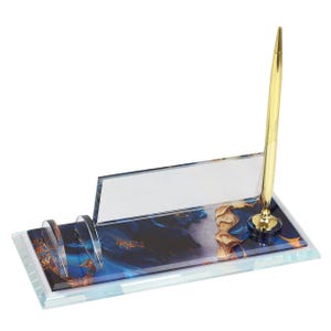 Placa de escritorio personalizada / Placa de escritorio de vidrio con bolígrafo y tarjetero, placa de escritorio personalizada, letrero de escritorio