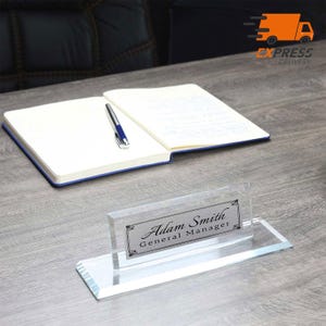 Plaque nominative de bureau de luxe personnalisée | Plaque signalétique de bureau en verre cristal transparent, Plaque signalétique de bureau personnalisée, Enseigne de bureau, Enseigne de bureau