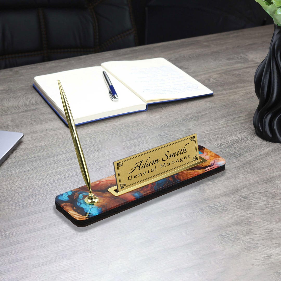 Personalized Luxury Desk Name Plate | Patterned Wooden Desk Nameplate ...