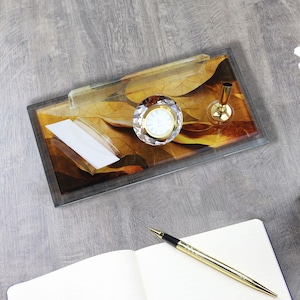 Plaque nominative de bureau personnalisée | Plaque signalétique de bureau en verre avec horloge, stylo et porte-cartes, plaque signalétique de bureau personnalisée, enseigne de bureau