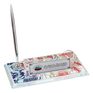 Plaque nominative de bureau personnalisée | Plaque signalétique de bureau en verre avec horloge, stylo et porte-cartes, plaque signalétique de bureau personnalisée, enseigne de bureau