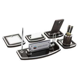 Personalisiertes Luxus Schreibtisch-Namensschild-Set | Schwarz Holz Schreibtisch Namensschild mit Stift und Kartenhalter, benutzerdefinierte Schreibtisch Namensschild, Schreibtischschild