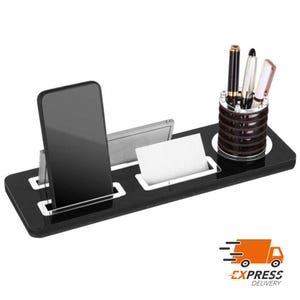 Personalisiertes Luxus Schreibtisch-Namensschild | Schwarz Holz Schreibtisch Namensschild mit Stift und Kartenhalter, Schreibtisch Accessoires, Schreibtisch Schild