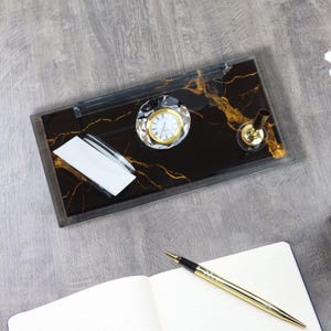 Placa de escritorio personalizada / Placa de escritorio de vidrio con reloj, bolígrafo y tarjetero, placa de escritorio personalizada, letrero de escritorio