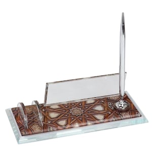 Plaque nominative de bureau personnalisée | Plaque signalétique de bureau en verre avec stylo et porte-cartes, plaque signalétique de bureau personnalisée, enseigne de bureau