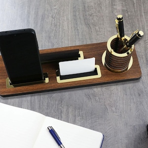 Personalized Wooden Desk Name Plate: Pen & Card Holder Office Sign