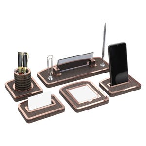 Set di targhette da scrivania personalizzate di lusso / Targhetta da scrivania in pelle con motivo bronzo con penna e porta biglietti da visita, targhetta da scrivania personalizzata, cartello da scrivania