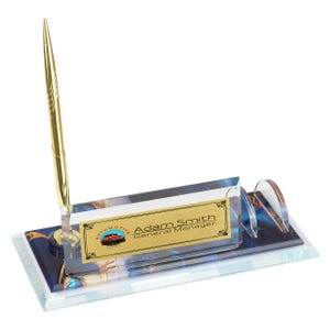 Placa de escritorio personalizada / Placa de escritorio de vidrio con bolígrafo y tarjetero, placa de escritorio personalizada, letrero de escritorio