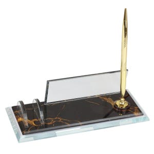 Placa de escritorio personalizada / Placa de escritorio de vidrio con bolígrafo y tarjetero, placa de escritorio personalizada, letrero de escritorio