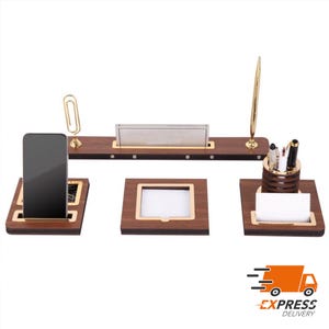 Gepersonaliseerde luxe bureaunaambordje | Houten bureaunaambord met pen en kaarthouder, aangepast bureaunaambord, bord kantoor, bureaubord